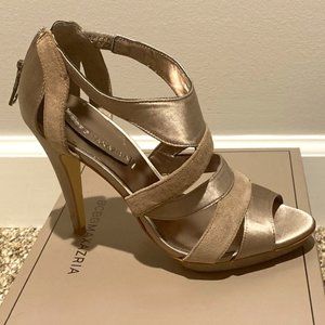 BCBG Rosalind Mushroom Satin/Suede Calf Heels